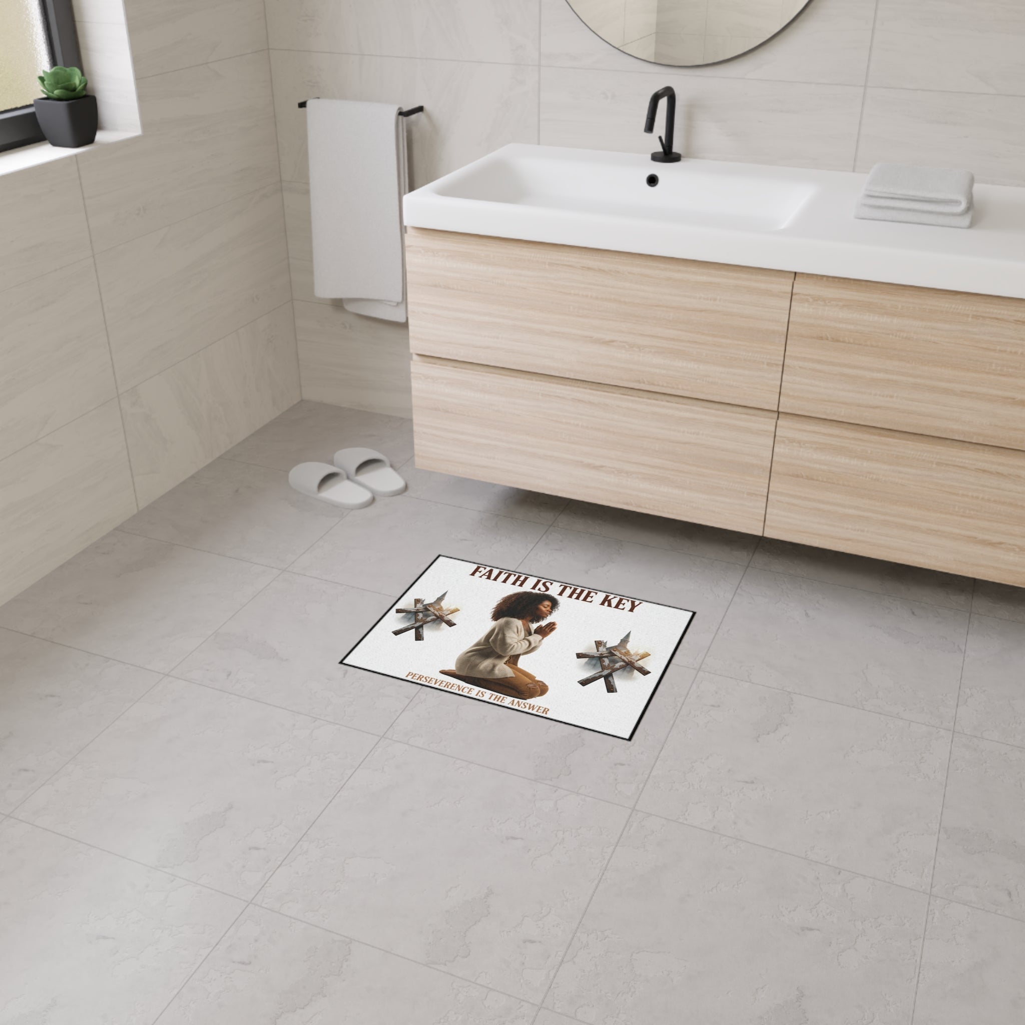 Faith Is The Key Prayer Floor Mat – Inspirational Christian Entry Rug