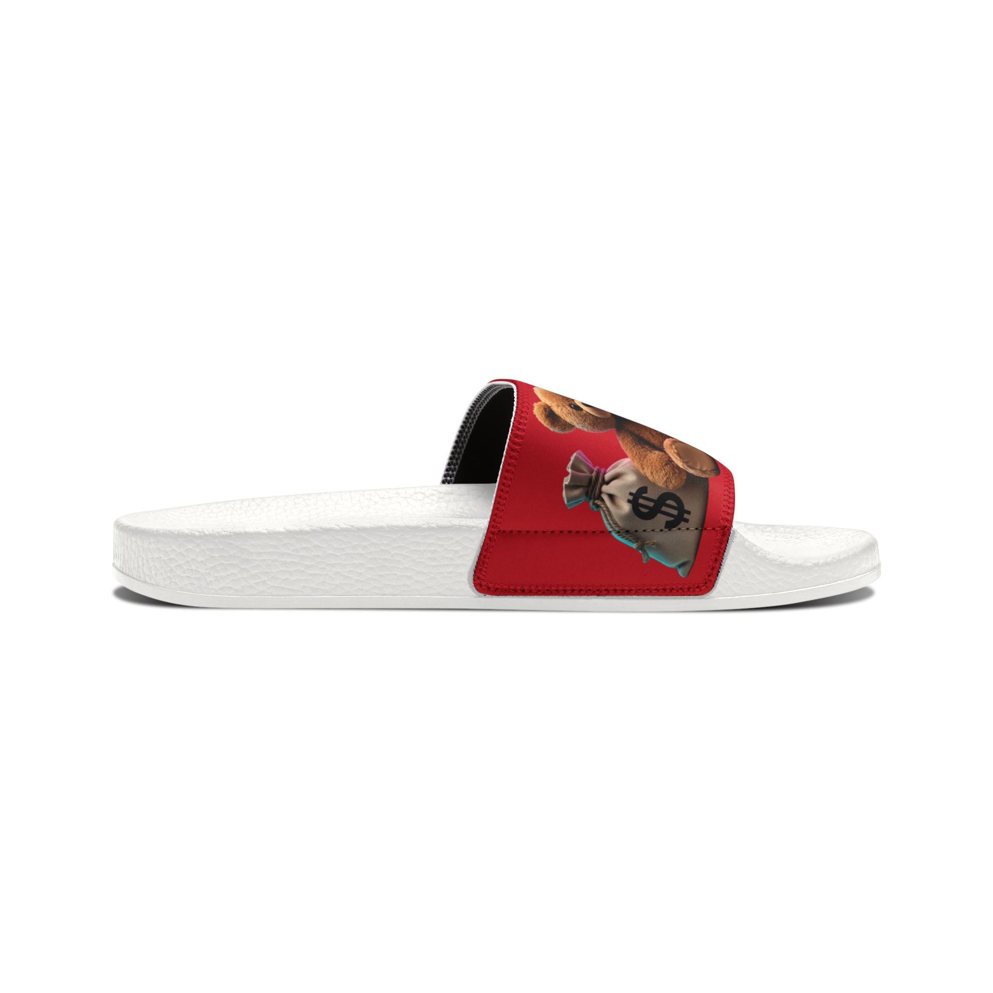 Men’s Teddy Bear Slide Sandals — Red Adjustable Strap Casual Pool & Beach Slides