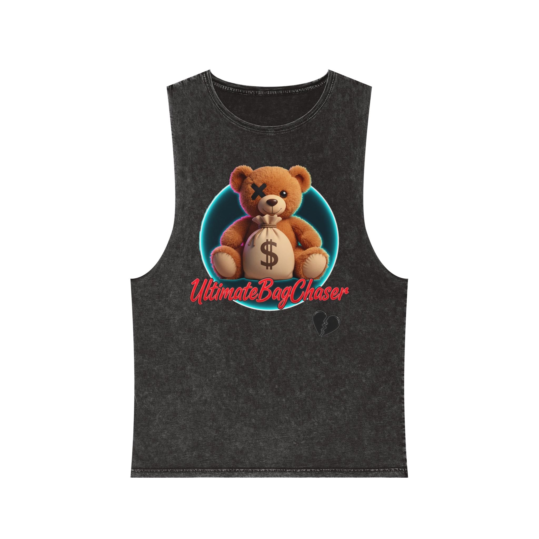 Teddy Money Bag Tank Top — "Ultimate Bag Chaser" Stonewash Sleeveless Shirt