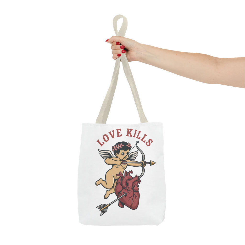 Tote Bag — 'Love Kills' Cupid & Heart Graphic Tote