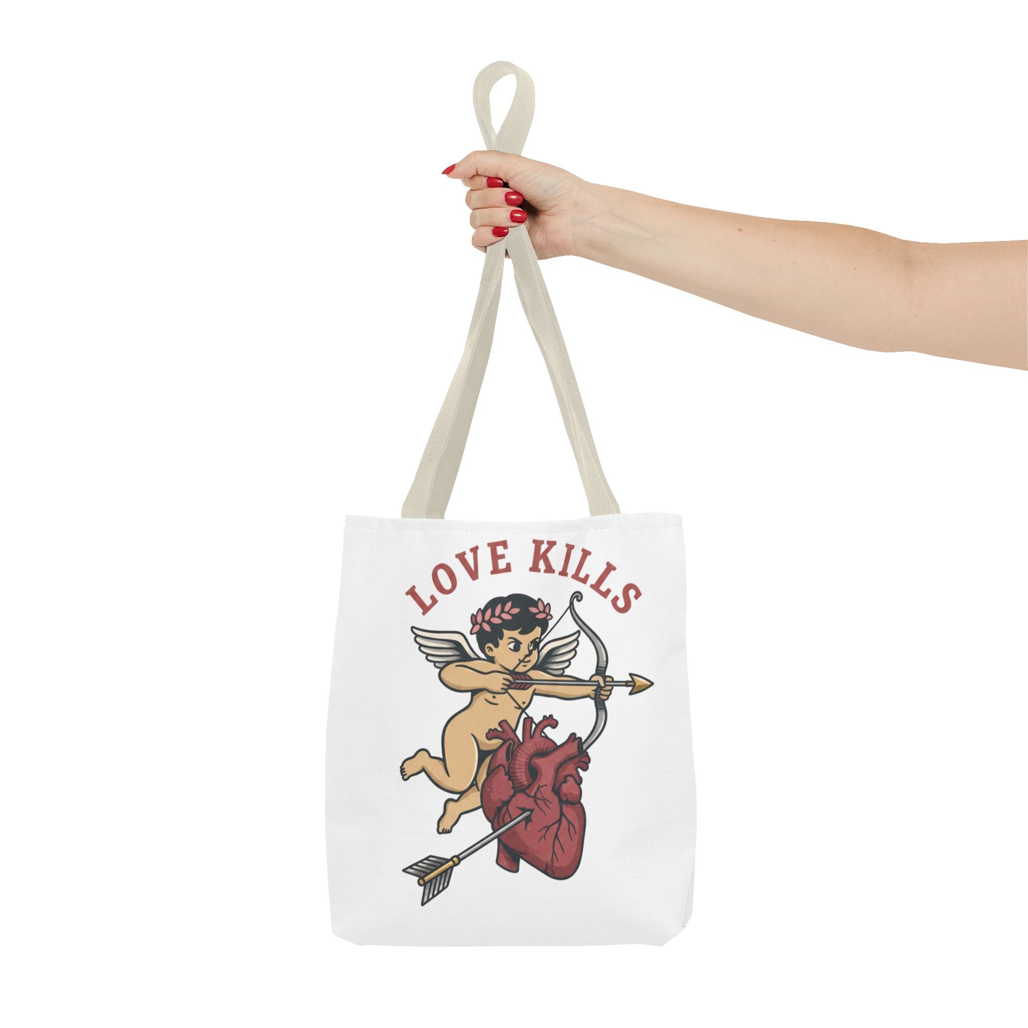 Tote Bag — 'Love Kills' Cupid & Heart Graphic Tote