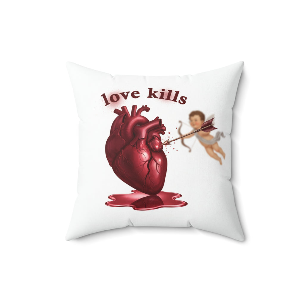 Love Kills Pillow — Anatomical Heart & Cupid Graphic Accent Pillow